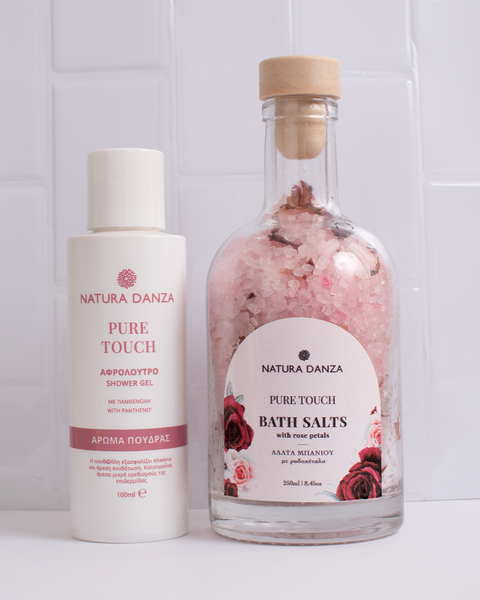 Σετ με άρωμα Πούδρας Pure Touch: Αφρόλουτρο 100ml και Άλατα Μπάνιου - NATURADANZA