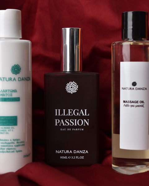 Σετ με άρωμα Ξυλώδες και Unisex ILLEGAL PASSION Άρωμα, Λάδι Σώματος και Γαλάκτωμα Σώματος - NATURADANZA