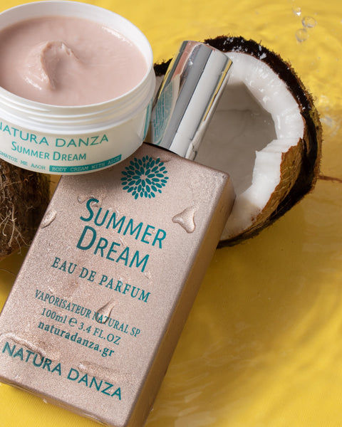 Σετ με άρωμα SUMMER DREAM βανίλια-καρύδα: Άρωμα και Κρέμα Σώματος με αλόη 200ml - NATURADANZA