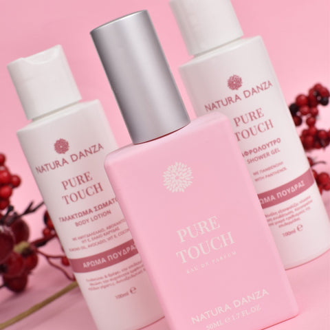 Σετ με άρωμα Πούδρας Pure Touch: Άρωμα, Αφρόλουτρο, Γαλάκτωμα Σώματος