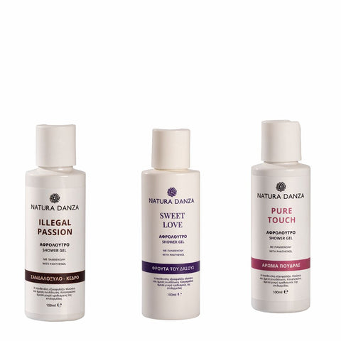 Super Gift Set NATURA DANZA – με αφρόλουτρα Pure Touch, Sweet Love και Illegal Passion, ιδανικό για δώρο 
