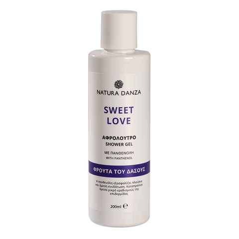 Αφρόλουτρο Natura Danza Sweet Love 200ml με άρωμα φρούτων του δάσους και πανθενόλη για απαλό καθαρισμό και ενυδάτωση της επιδερμίδας.