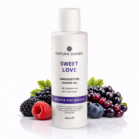 Αφρόλουτρο Natura Danza Sweet Love 200ml με άρωμα μούρων και φρούτων του δάσους και πανθενόλη για ενυδάτωση και απαλό καθαρισμό της επιδερμίδας.