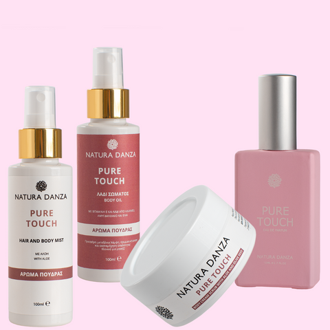 Σετ περιποίησης Pure Touch – Άρωμα, Mist, Scrub και Λάδι Σώματος με άρωμα πούδρας