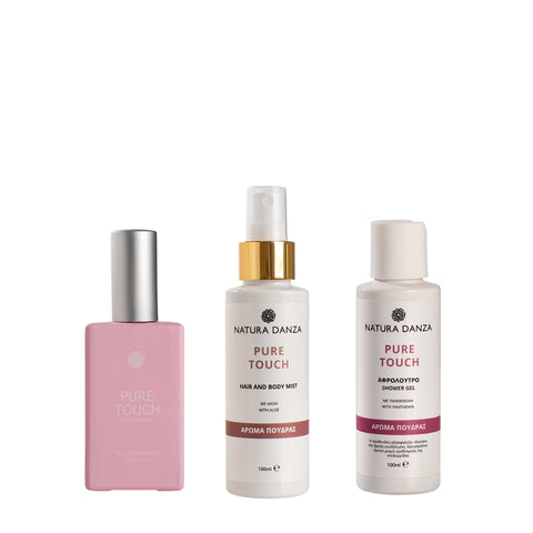 Άρωμα Πούδρας, PURE TOUCH Άρωμα 50ml, Γαλάκτωμα Σώματος 100ml και Hair & Body Mist